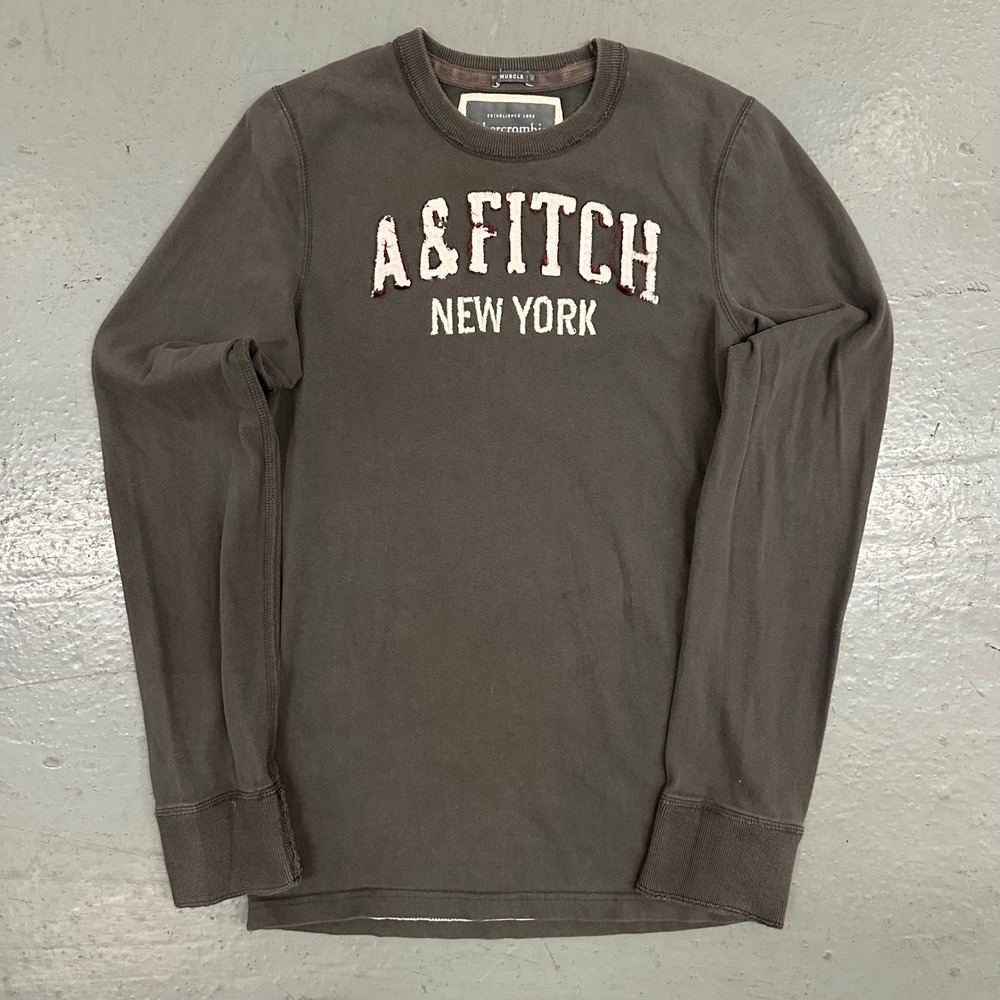 Abercrombie & Fitch Mens Muscle Long Sleeve Shirt Small Gray Preowned Distressed